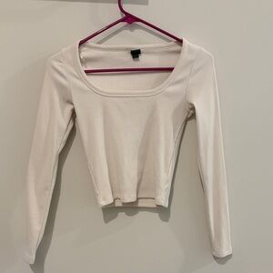 wild fable Cream Scoop-Neck Ribbed Long Sleeve